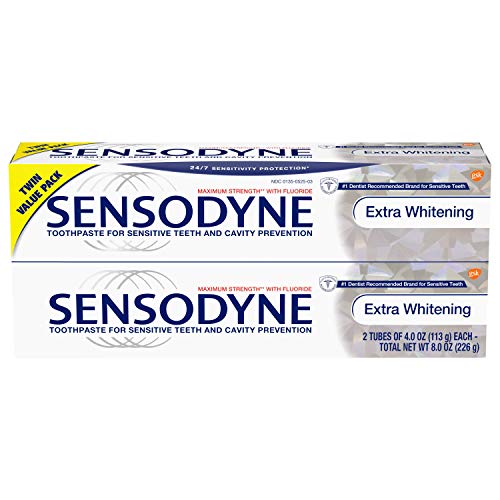 Sensodyne Extra Whitening Sensitive Teeth and Cavity Prevention Whitening Toothpaste, Amazon Exclusive, Cool Mint -4 Ounces (Pack of 3)